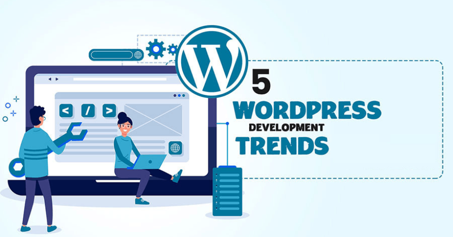 Graphic showcasing the top WordPress website development trends for 2024, including AI tools, headless CMS, and enhanced security.